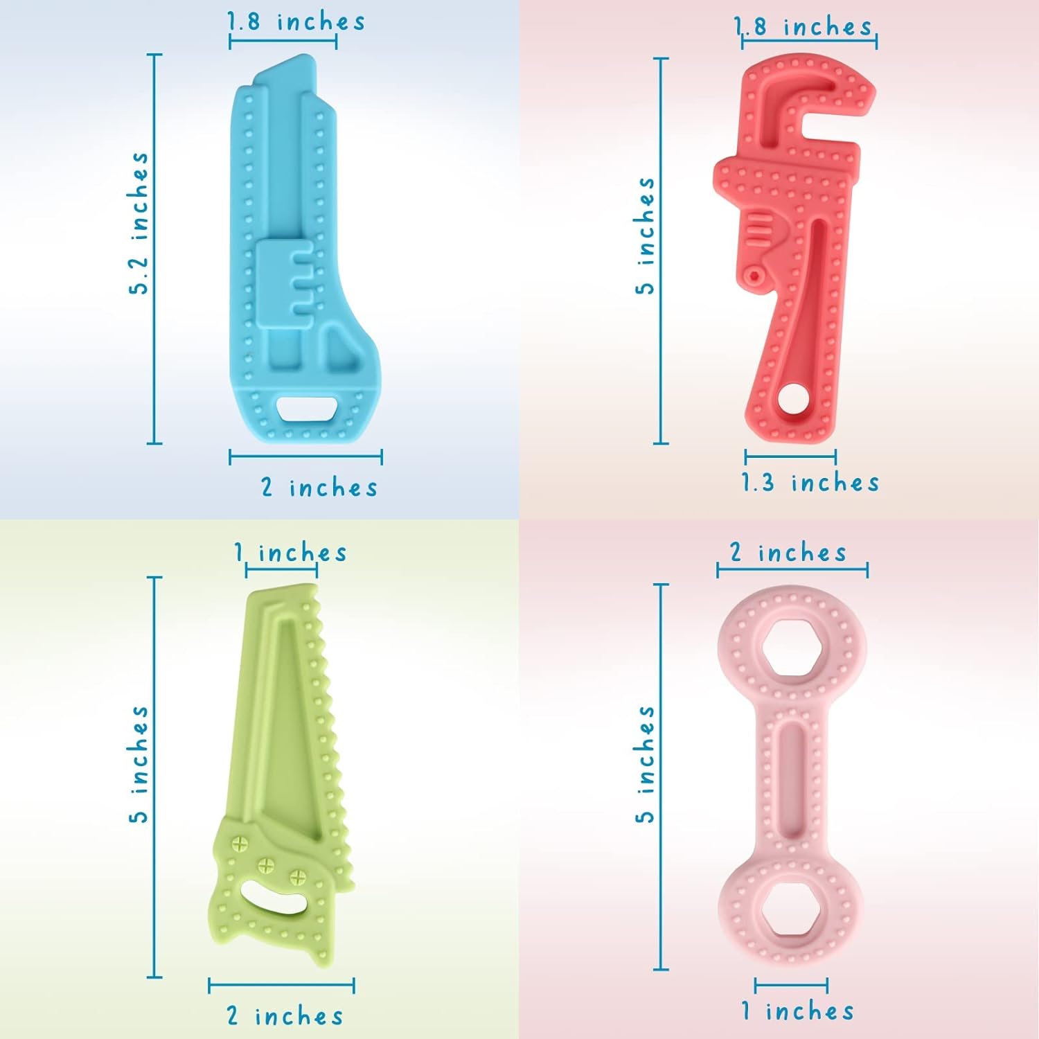 Fu Store 8 Pack Soft Silicone Teething Toys for Toddlers Infant Hammer Wrench Spanner Pliers Saw Knife Tools Shape Baby Teethers Relief Soothe Babies Gums Set (8 Pack Hammer Set) - Image 5